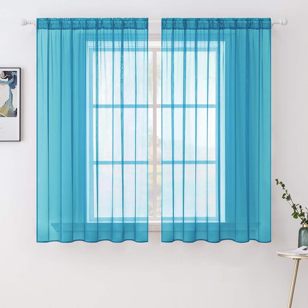 MIULEE White Sheer Curtains 96 Inches Long Window Curtains 2 Panels Solid Color Elegant Window Voile Panels/Drapes/Treatment for Bedroom Living Room (54 X 96 Inches White)  MIULEE Blue Turquoise 54''W X 45''L 
