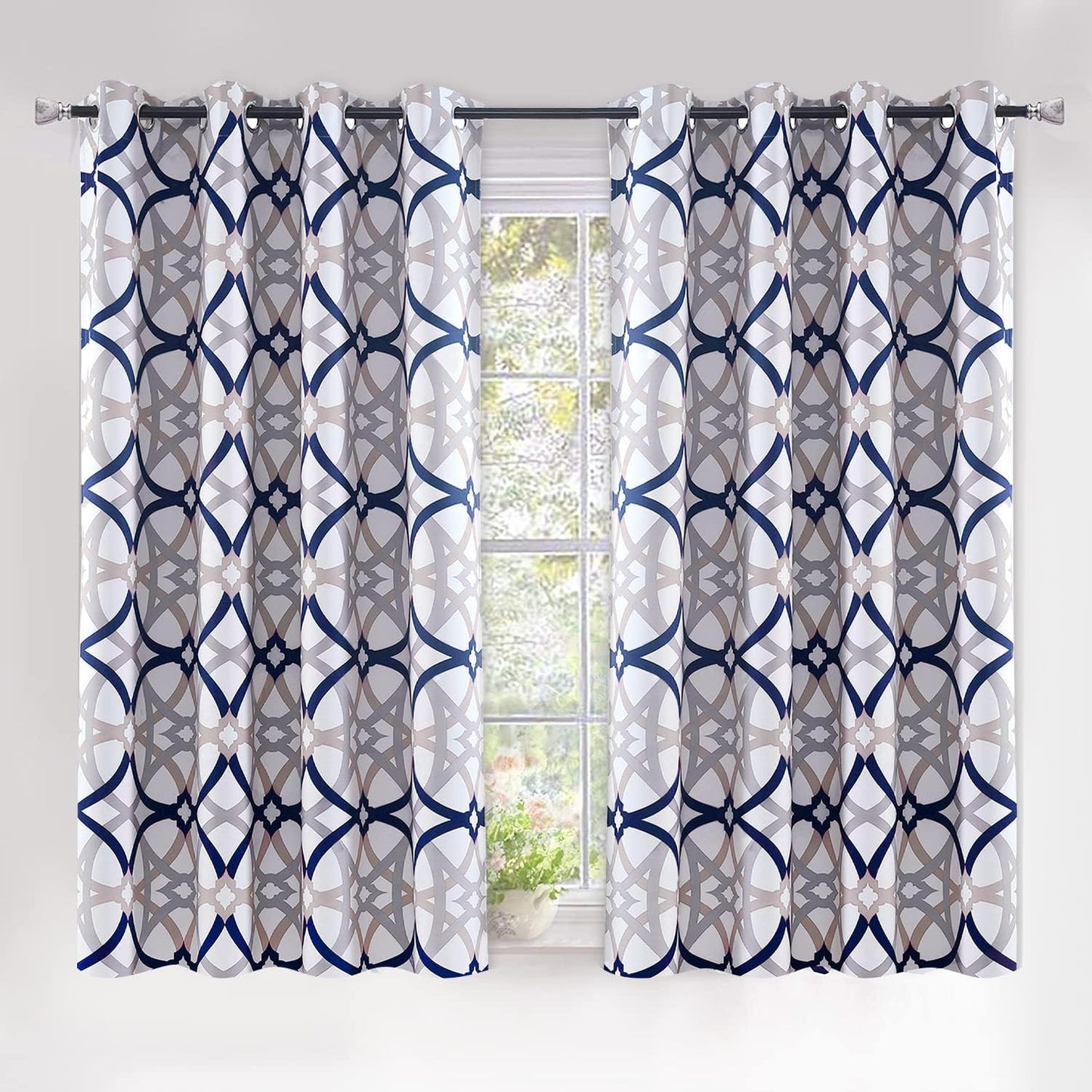 Driftaway Alexander Thermal Blackout Grommet Unlined Window Curtains Spiral Geo Trellis Pattern Set of 2 Panels Each Size 52 Inch by 84 Inch Red and Gray  DriftAway Navy/Gray 52''X54'' 
