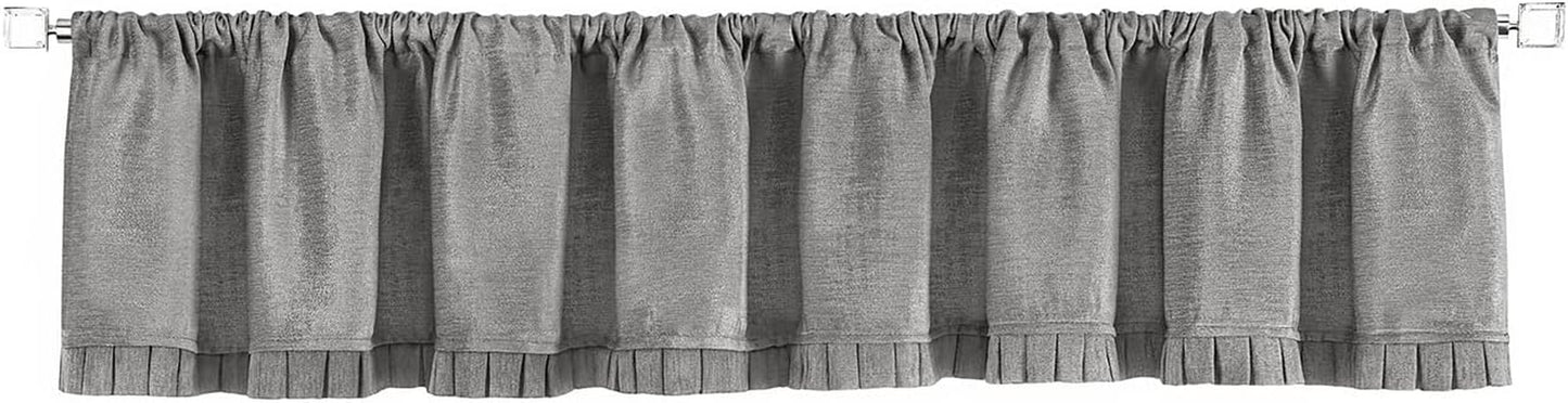Woven Trends Semi Sheer Pinch Pleated Curtains, Solid Farmhouse and Modern Rustic Curtains, Chenille Cloth with Box Pleated Edges for Living Room, Bedroom, 52" W X 14" L, Navy Blue  Woven Trends Grey  