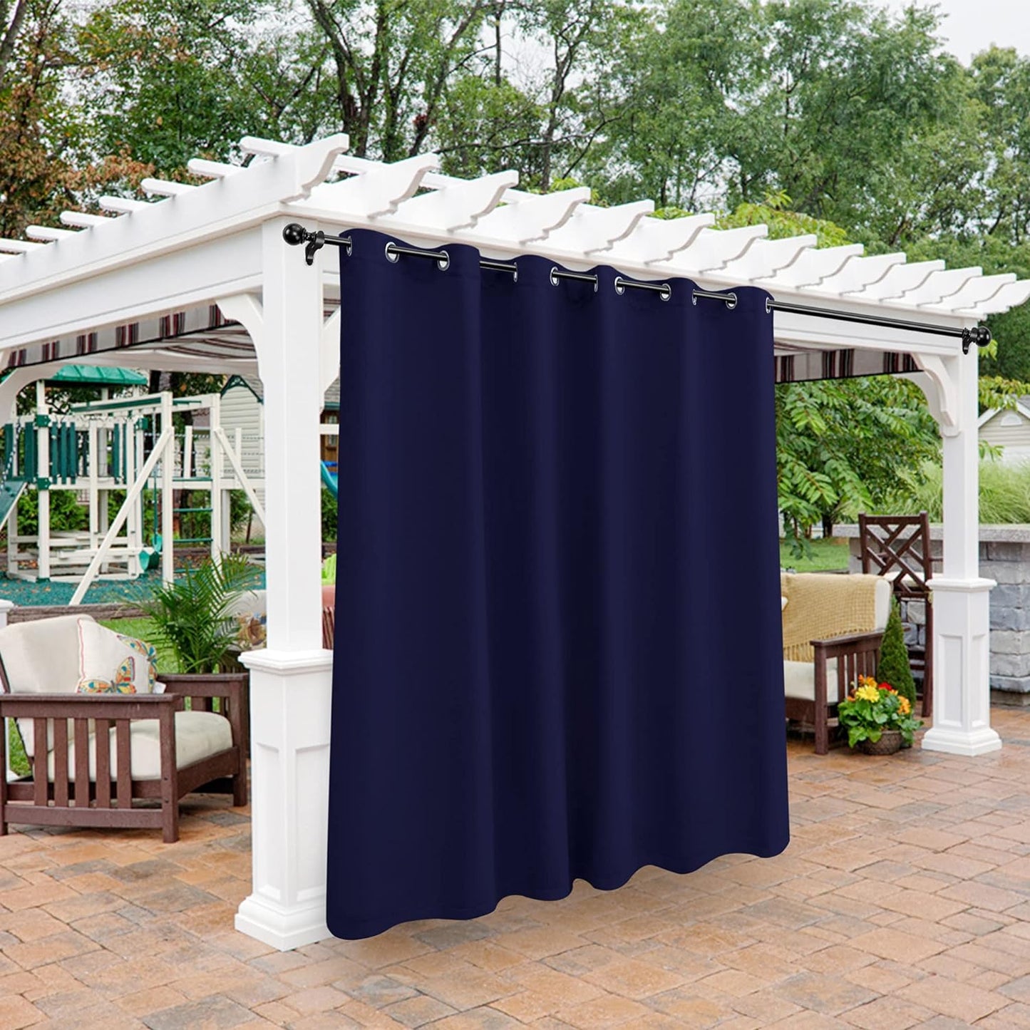 BONZER Outdoor Curtains for Patio Waterproof - Light Blocking Weather Resistant Privacy Grommet Blackout Curtains for Gazebo, Porch, Pergola, Cabana, Deck, Sunroom, 1 Panel, 52W X 84L Inch, Silver  BONZER Navy 100W X 95 Inch 