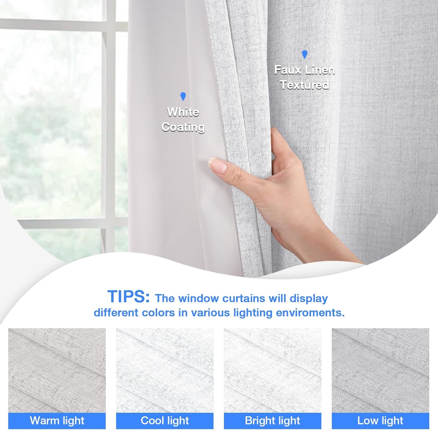 Timeles 100% Blackout Window Curtains 84 Inch Length for Living Room Textured Linen Curtains Sliver Grommet Pinch Pleated Room Darkening Curtain with White Liner/Ties(2 Panel W52 X L84, Ivory)  Timeles   