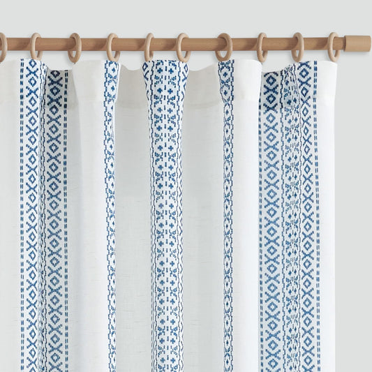 Jinchan Boho Linen Curtains 84 Inches Long Country Farmhouse Printed Living Room Bedroom Curtains Dark Blue on White Window Curtains Rod Pocket Back Tab Geometric Light Filtering Curtain Set 2 Panels  CKNY HOME FASHION Dark Blue On White W50 X L96 