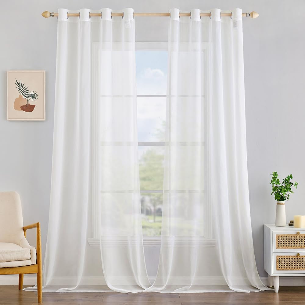 MIULEE 2 Panels Farmhouse Solid Color Beige Sheer Curtains Elegant Grommet Window Voile Panels/Drapes/Treatment for Bedroom Living Room (54X84 Inch)  MIULEE Ivory 54''W X 120''L 