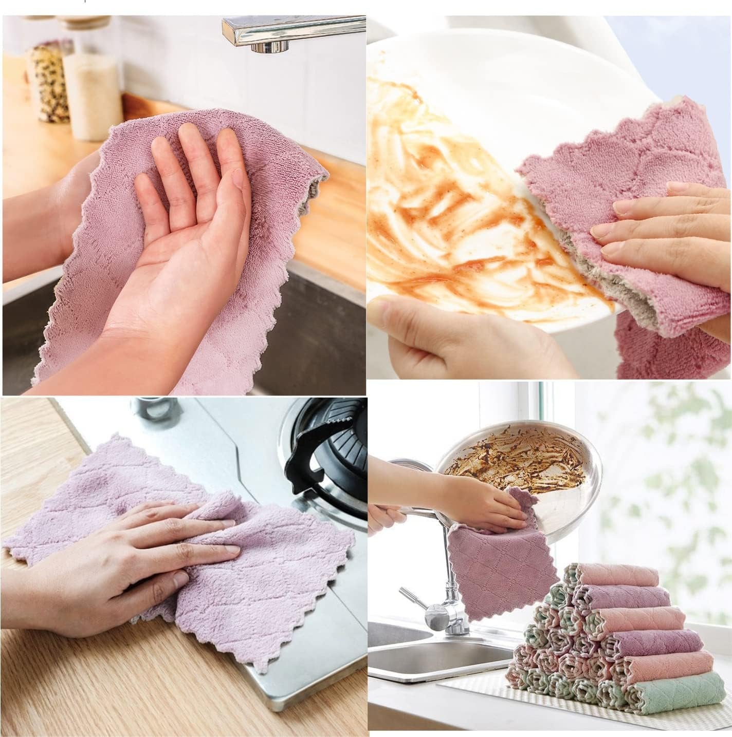 20 Pack Kitchen Towels Quick Dry Washcloths, Coral Velvet Dishtowels Multipurpose Reusable Cloths, Soft Tea Absorbent Cleaning Cloths Double-Sided Microfiber Lint Free Rags.