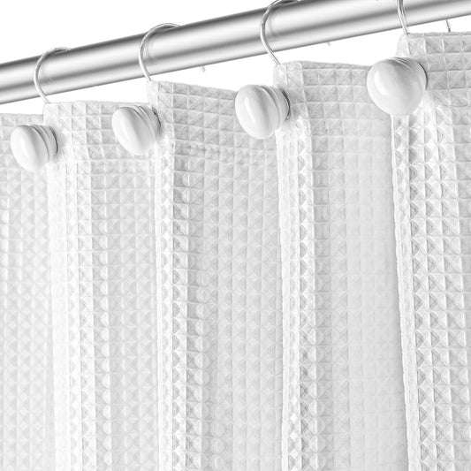 Waffle Fabric White Shower Curtain with Liner Set - Includes Free Clear Liner, Decorative Shower Curtain for Bathroom Set - Rustproof Metal Grommets Waterproof Hotel Quality 72" X 72" Heavy 290 GSM