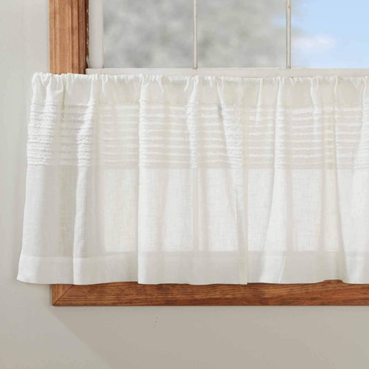 Kathryn Tier Curtains, Set of 2, 24" Long, Ruffled Curtains in a Linen-Look Soft White Cotton Semi-Sheer Fabric, Farmhouse, Cottage, Country Style Sheer Kitchen Café Curtains  Piper Classics 24" Tiers  