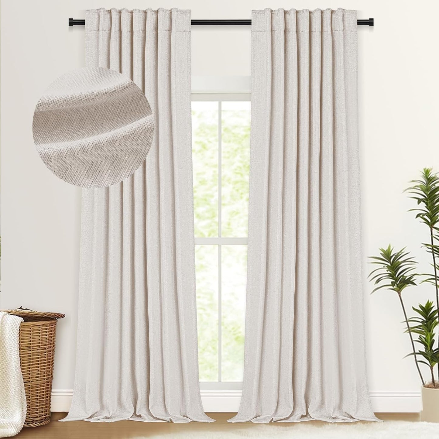 100% Blackout Shield Faux Linen Blackout Curtains for Bedroom 84 Inch Length 2 Panels Set, Cream Curtains with Back Tab/Rod Pocket, Thermal Insulated Drapes for Living Room, 50" W X 84" L, Cream  100% Blackout Shield Birch 50''W X 84''L 