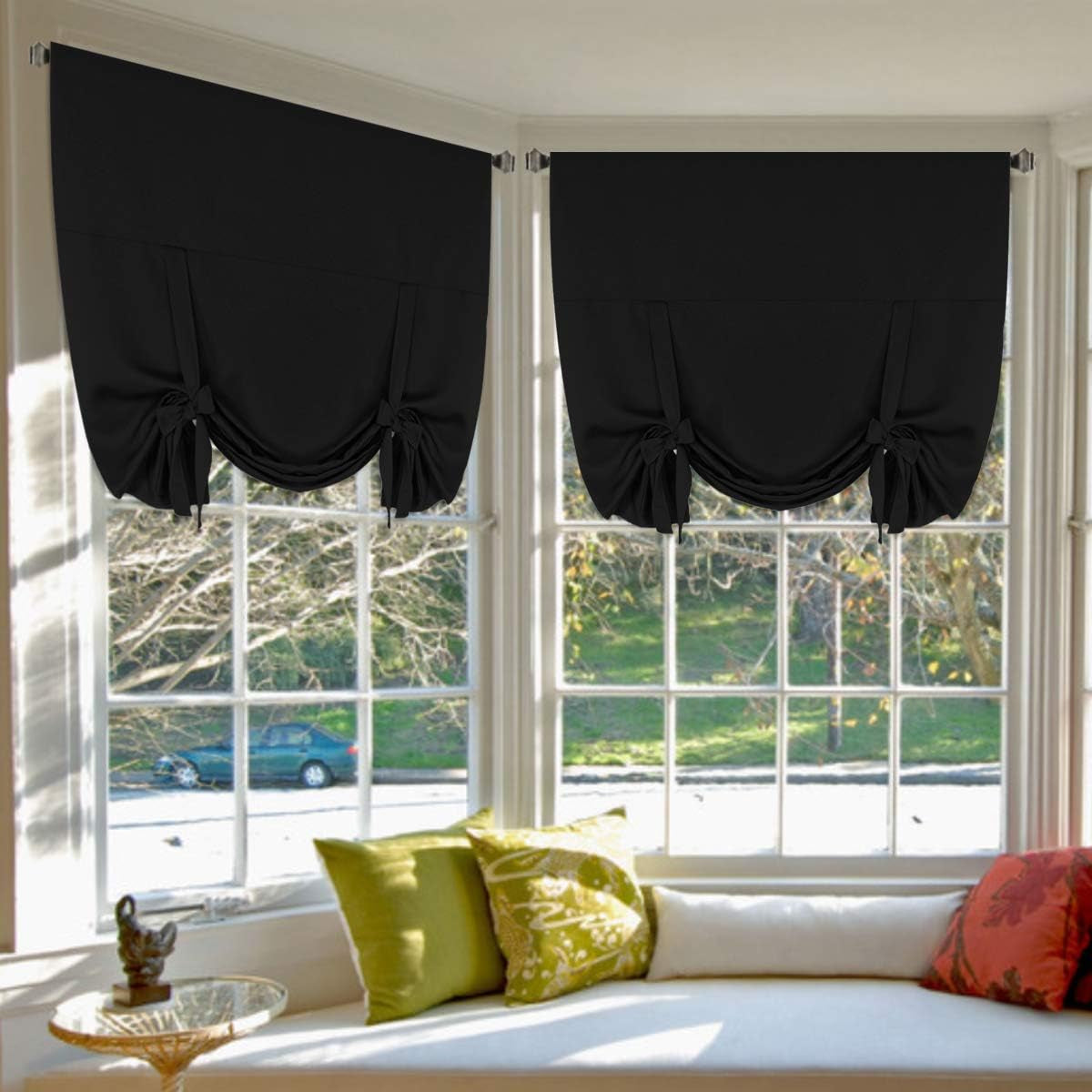 H.VERSAILTEX Tie up Curtain Thermal Insulated Room Darkening Rod Pocket Valance for Bedroom (Coral, 1 Panel, 42 Inches W X 63 Inches L)  H.VERSAILTEX Jet Black W42" X L63" 2-Pack 