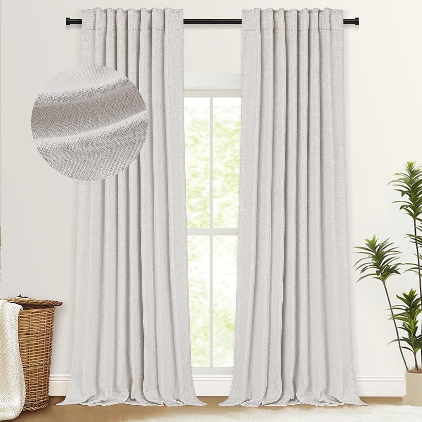 100% Blackout Shield Faux Linen Blackout Curtains for Bedroom 84 Inch Length 2 Panels Set, Cream Curtains with Back Tab/Rod Pocket, Thermal Insulated Drapes for Living Room, 50" W X 84" L, Cream  100% Blackout Shield Beige 50''W X 120''L 