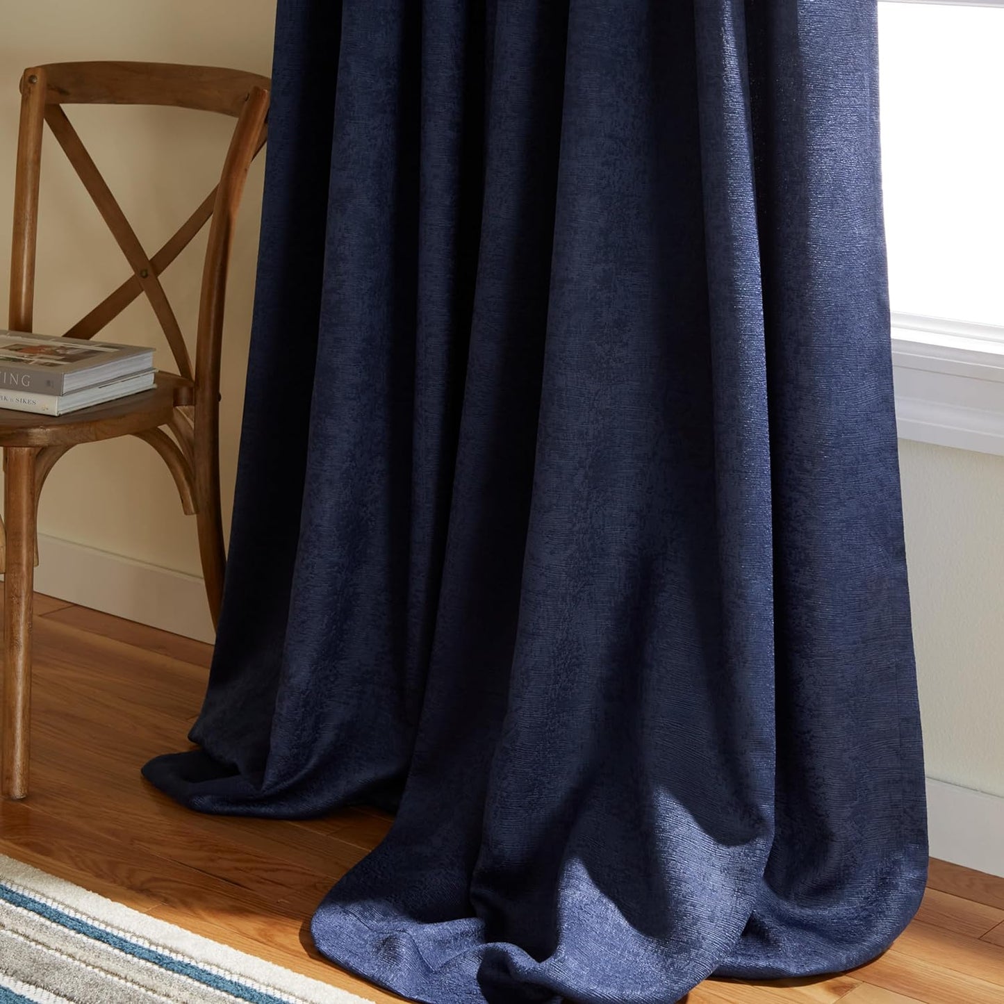 Exclusive Home Oxford Textured Sateen Room Darkening Blackout Grommet Top Curtain Panel Pair, 52"X108", Navy  Exclusive Home Curtains   