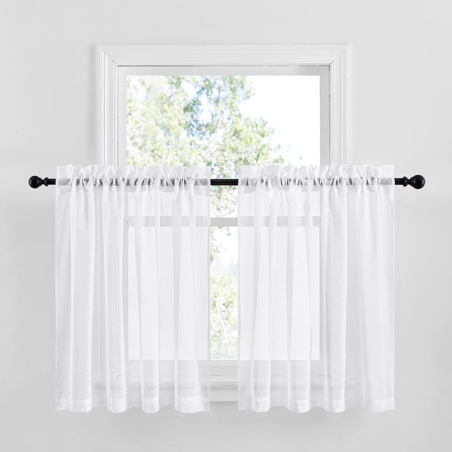 NICETOWN White Semi Sheer Curtains for Living Room- Linen Texture Light Airy Drapes, Rod Pocket & Back Tab Design Voile Panels for Large Window, Set of 2, 55 X 108 Inch  NICETOWN White - Rod Pocket Only W55 X L36 
