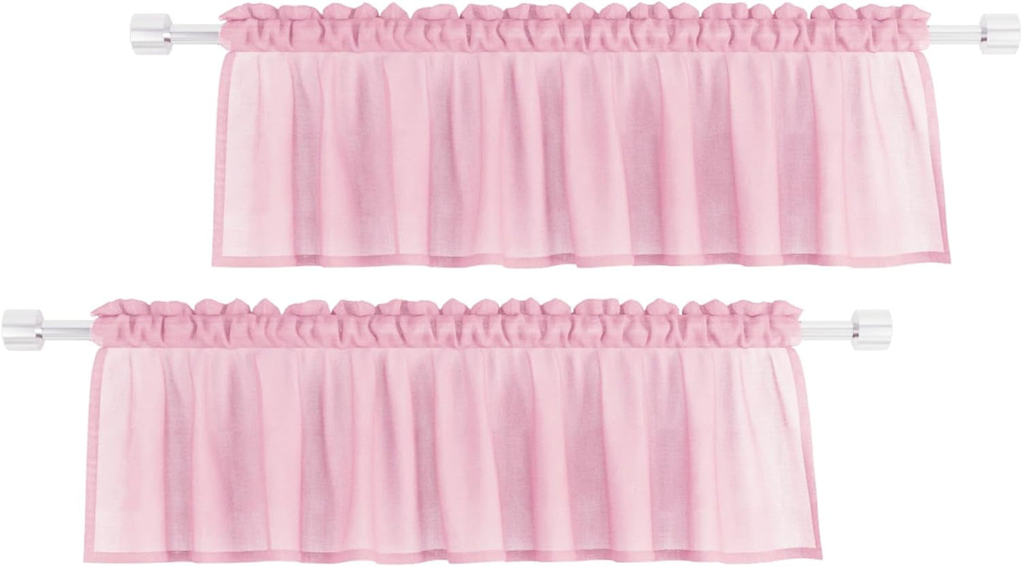 Pink Valance 15 Inches Long Sheer Curtain Valance Living Room Bedroom Kitchen Voile Transparent Light Filtering Valance Curtain Small Short Door Window Treatment 2 Panels Rod Pocket