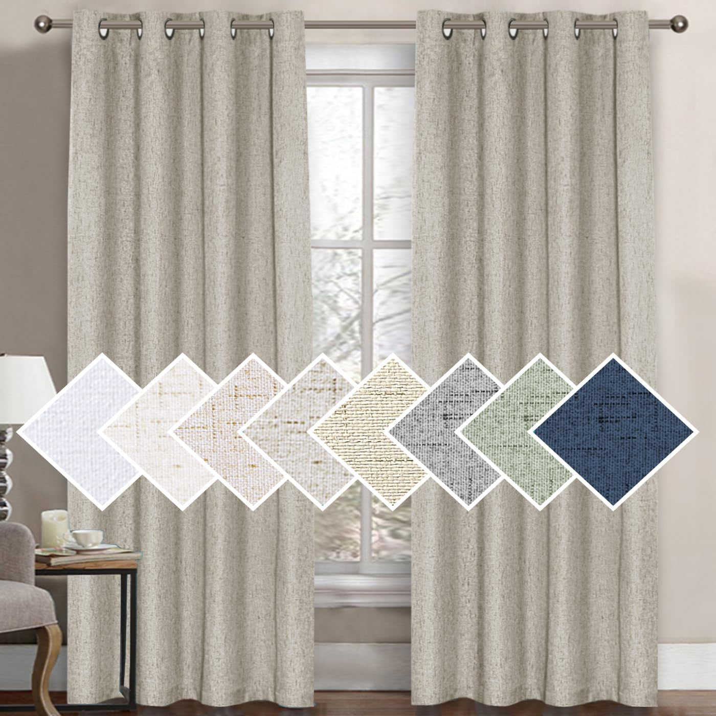 H.VERSAILTEX 100% Blackout Curtains for Bedroom Thermal Insulated Linen Textured Curtains Heat and Full Light Blocking Drapes Living Room Curtains 2 Panel Sets, 52X84 - Inch, Natural  H.VERSAILTEX Stone 1 Panel - 52"W X 96"L 