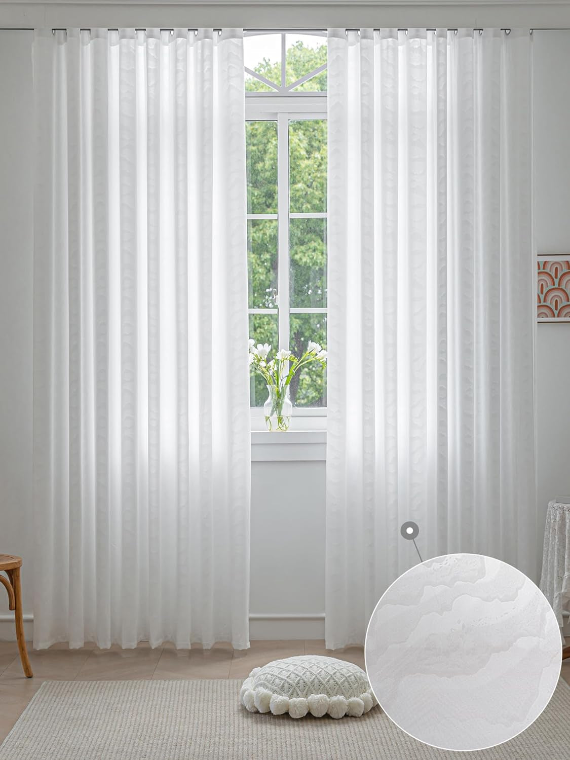 Avigers White Cloud Pattern Sheer Curtains for Living Room 84 Inch Length 2 Panels Set, Grommet Top Semitransparent Balance Privacy & Light Vertical Sheer Drapes for Bedroom, W52 X L84
