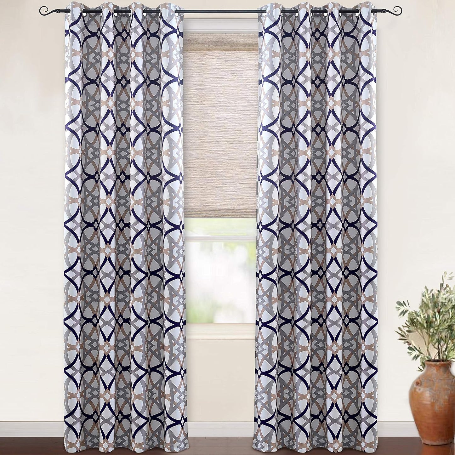 Driftaway Alexander Thermal Blackout Grommet Unlined Window Curtains Spiral Geo Trellis Pattern Set of 2 Panels Each Size 52 Inch by 84 Inch Red and Gray  DriftAway Navy/Gray 52"X108" 