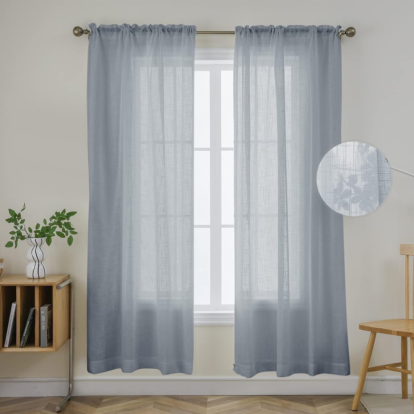 Joydeco White Sheer Curtains 63 Inch Length 2 Panels Set, Rod Pocket Long Sheer Curtains for Window Bedroom Living Room, Lightweight Semi Drape Panels for Yard Patio (54X63 Inch, off White)  Joydeco Floral Embroidery-Grey 54W X 72L Inch X 2 Panels 