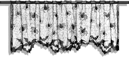 Halloween Curtains Gothic Curtains Halloween Kitchen Curtains Halloween Valance Curtains Spider Web Curtains Black Lace Curtains for Door Lampshade Fireplace Window Halloween Christmas Spooky Decor