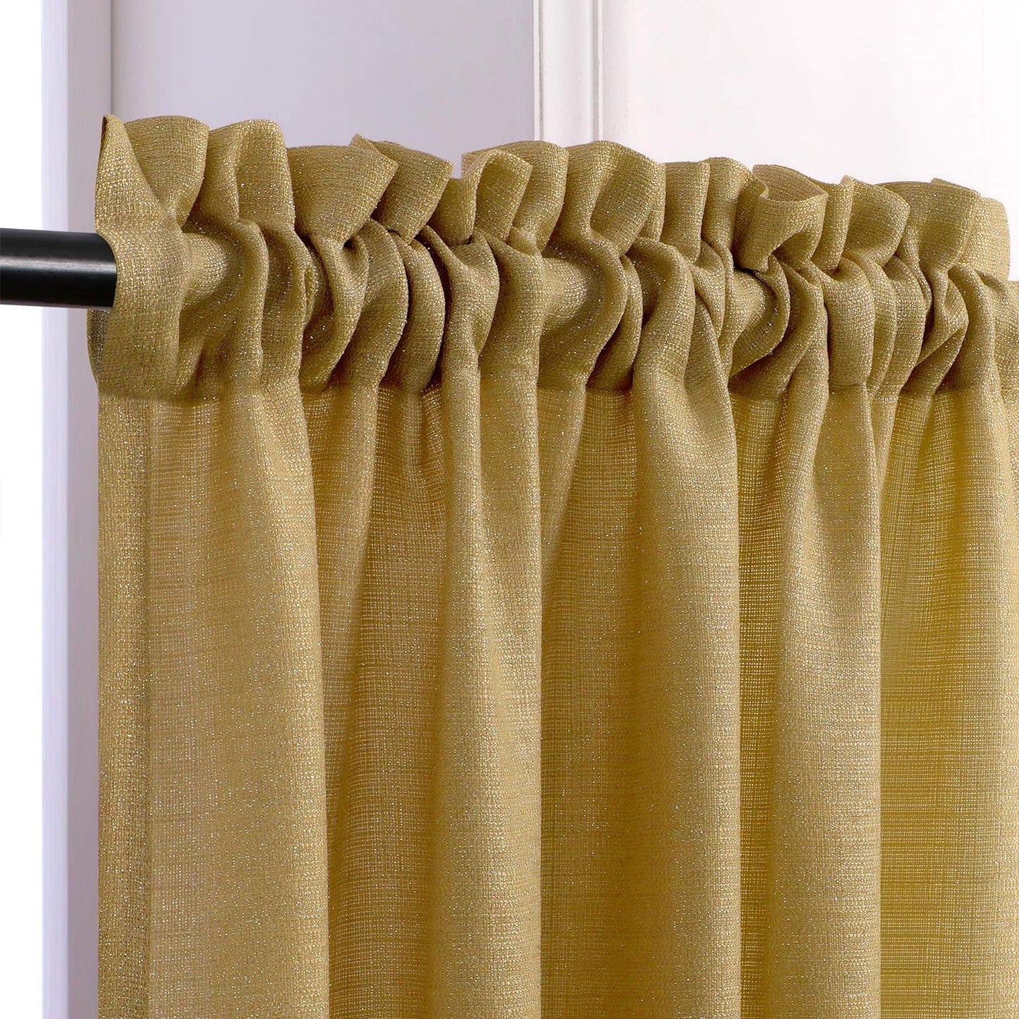 Gold Curtains 84 Inch Length for Living Room 2 Panels Set Rod Pocket Window Decor Semi Sheer Luxury Sparkle Shimmer Shiny Glitter Brown Golden Mustard Curtains for Bedroom 52X84 Long Christmas Decor  MRS.NATURALL TEXTILE   