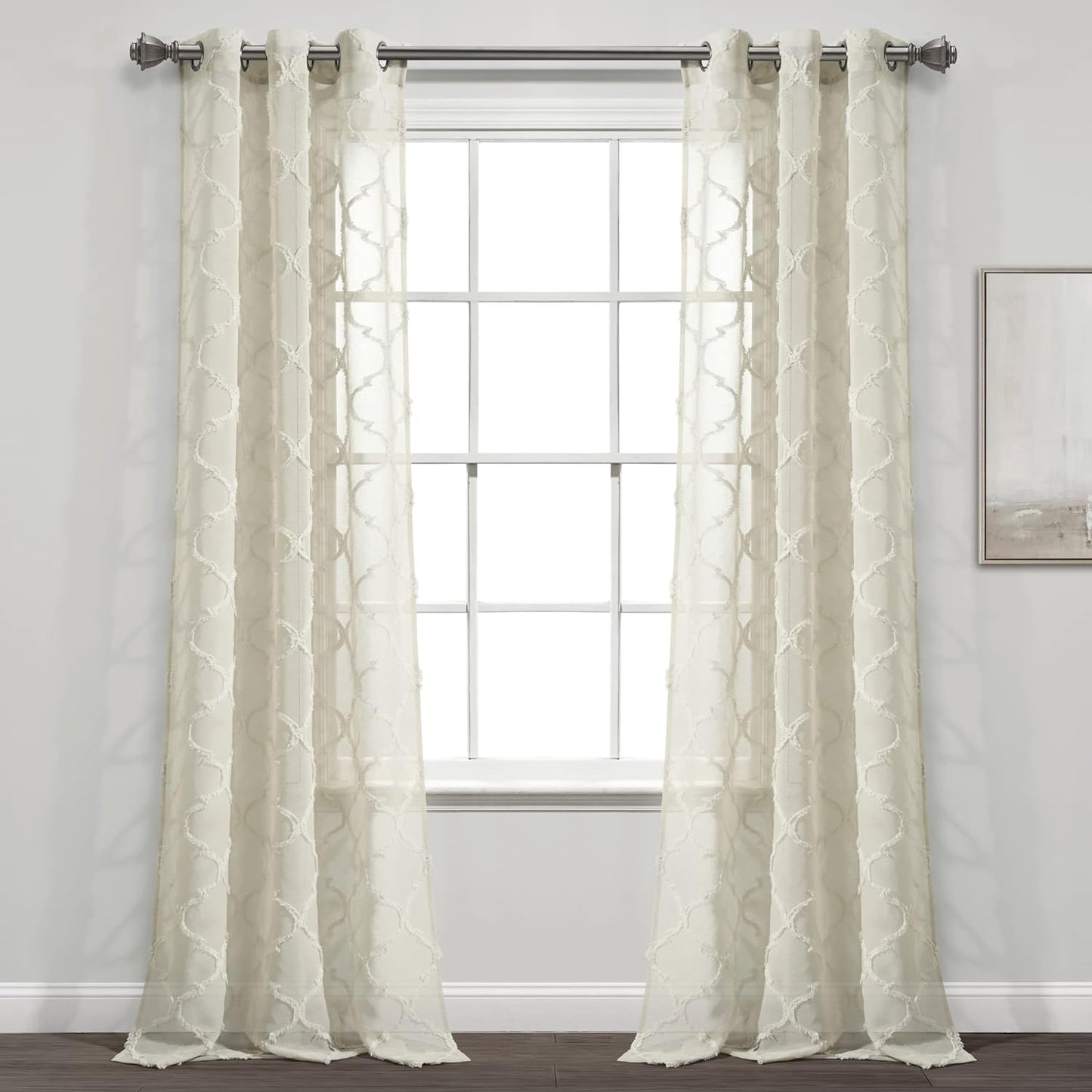 Lush Decor Navy Avon Trellis Grommet Sheer Window Curtain Panel Pair (84" X 38")  Triangle Home Fashions Neutral 38"W X 84"L 