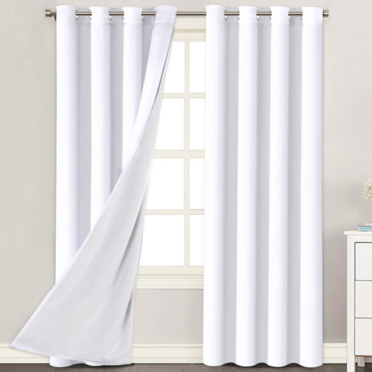 H.VERSAILTEX Blackout Curtains with Liner Backing, Thermal Insulated Curtains for Living Room, Noise Reducing Drapes, White, 52 Inches Wide X 96 Inches Long per Panel, Set of 2 Panels  H.VERSAILTEX Pure White 52"W X 96"L 