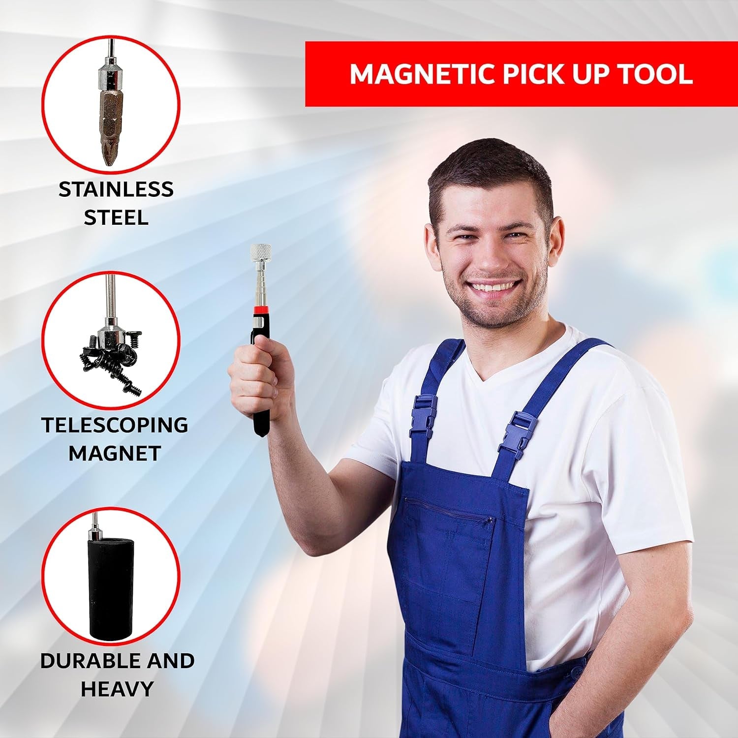 Extendable Magnet Pickup Tool, Telescoping Magnet, Mechanic Magnet, Magnetic Stick, Magnetic Telescoping Pickup Tool, Telescopic Magnet, Extension Magnetic Tool, 4 Pack (1.5LB, 3LB, 10LB, 15LB)