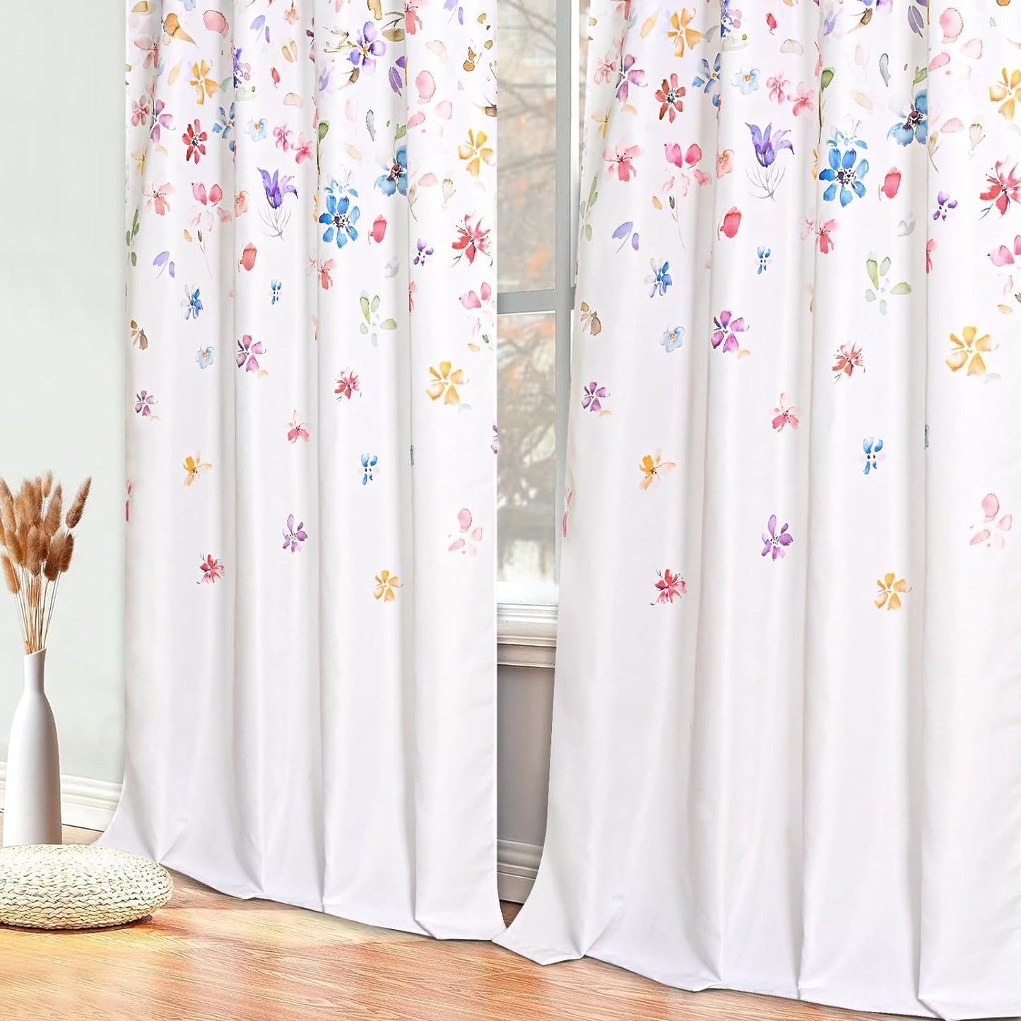 FRAMICS Floral Window Curtains for Living Room Floral Curtains 63 Inch Length 2 Panels Colorful Flowers Curtains for Bedroom Light Filtering Rod Pocket Curtains, 52" W X 63" L  FRAMICS   