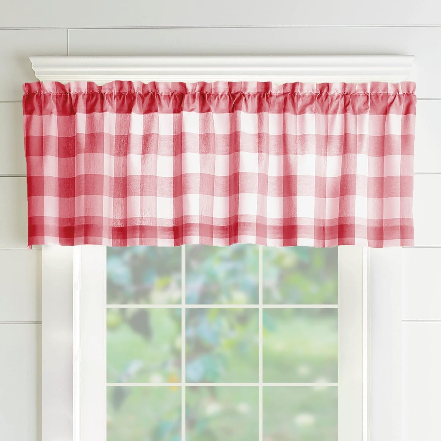 Elrene Home Fashions Farmhouse Living Buffalo-Check Window Curtain Panel, (Black), (52X95)  Elrene Home Fashions Red/White 15.00" X 60.00" (1 Valance) 