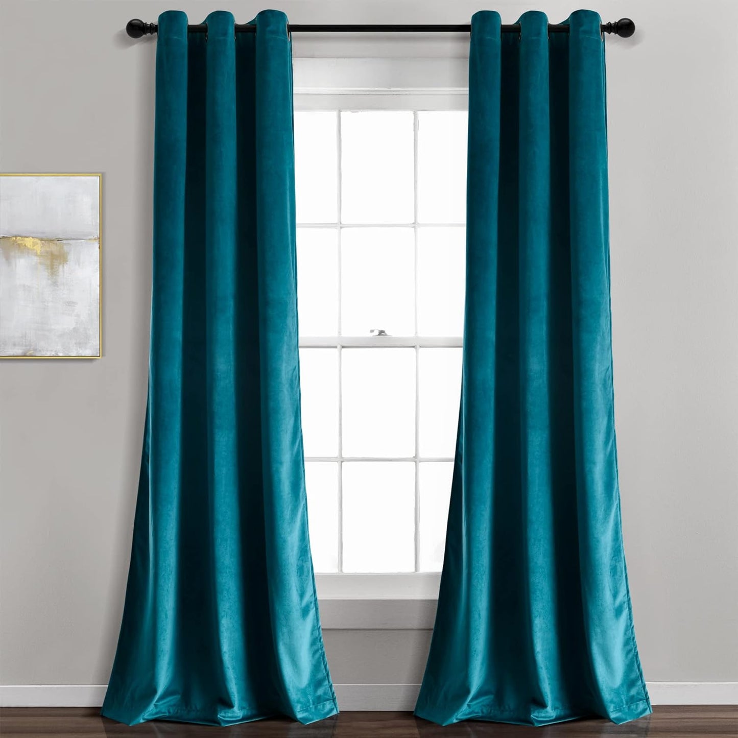 Lush Decor Prima Velvet Curtains Color Block Light Filtering Window Panel Set for Living, Dining, Bedroom (Pair), 38" W X 84" L, Navy  Triangle Home Fashions Peacock Room Darkening 38"W X 95"L