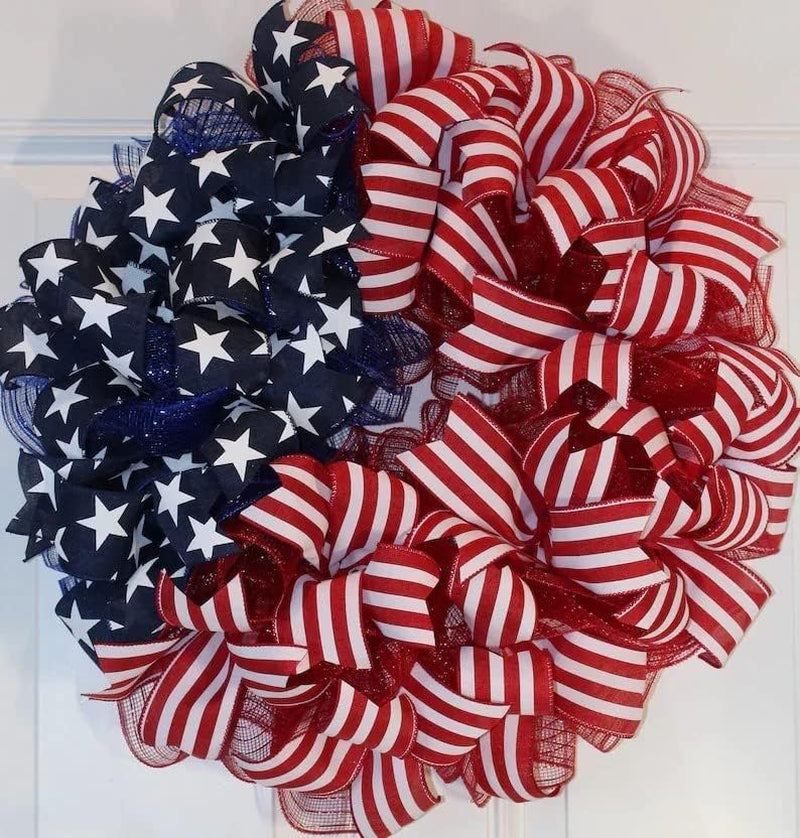 4Th of July Patriotic Wreath - Memorial Day Pride Garland for Front Door - Red White and Blue Flag Wreath - Independence Swag Indoor Outdoor Wall Holiday Decor Home (B)