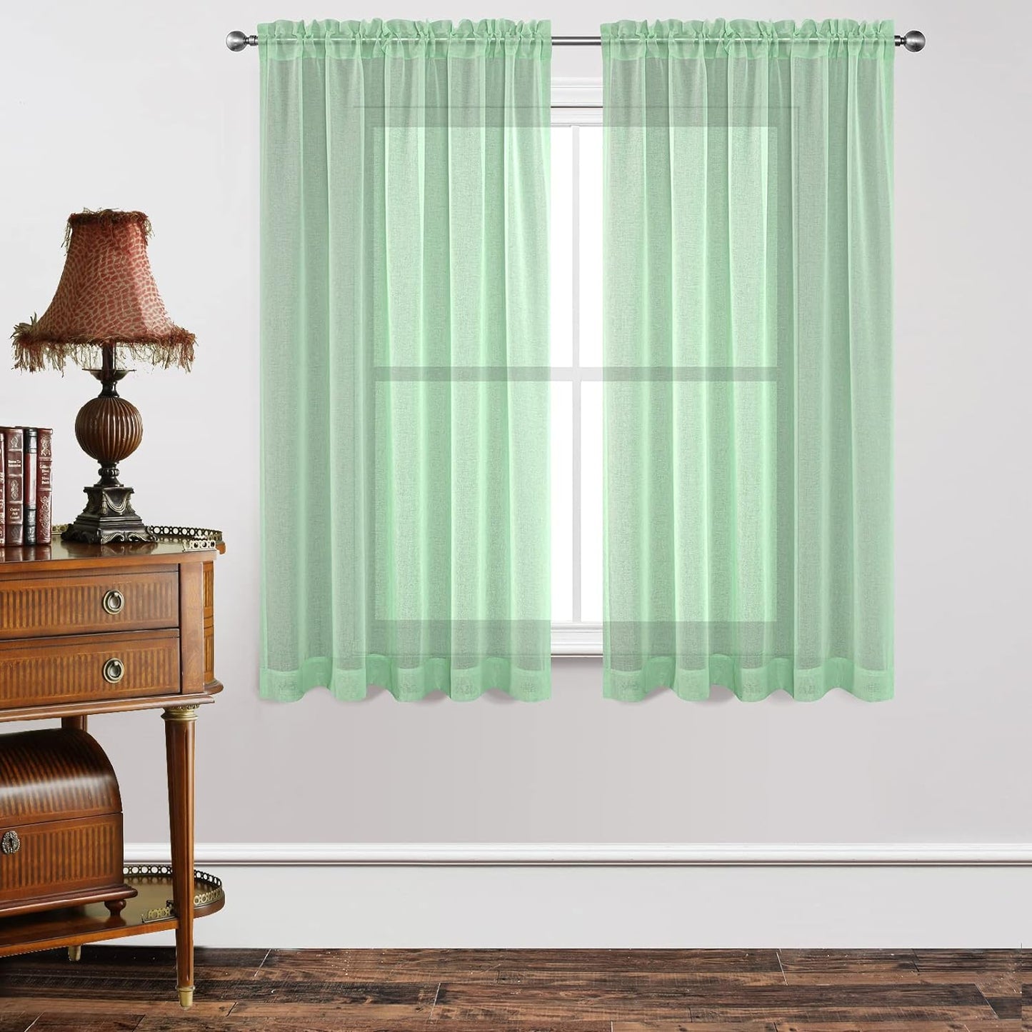 Joydeco White Sheer Curtains 63 Inch Length 2 Panels Set, Rod Pocket Long Sheer Curtains for Window Bedroom Living Room, Lightweight Semi Drape Panels for Yard Patio (54X63 Inch, off White)  Joydeco Mint Green 54W X 63L Inch X 2 Panels 