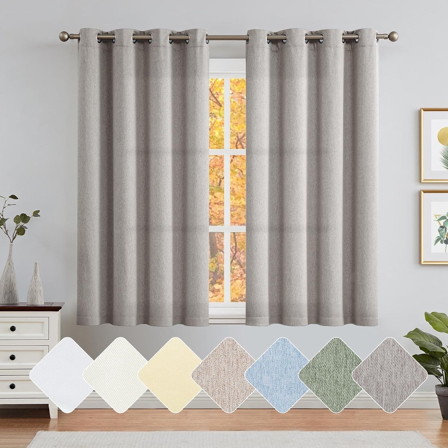 Jinchan Curtains for Bedroom Living Room 84 Inch Long Room Darkening Farmhouse Country Window Curtains Heathered Denim Blue Curtains Grommet Curtains Drapes 2 Panels  CKNY HOME FASHION *Grey 50"W X 63"L 