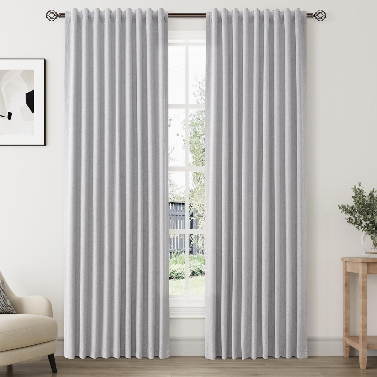 Cream Linen Black Out Curtains 80 Inch Length for Bedroom 2 Panel Set Back Tab Pocket Natural Room Darkening Window Blackout Curtains Modern Boho Thermal Insulated Drapes for Living Room 52X80  Nanspring Household Light Grey 52"W X 84"L 