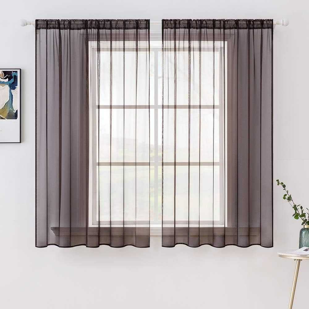 MIULEE White Sheer Curtains 96 Inches Long Window Curtains 2 Panels Solid Color Elegant Window Voile Panels/Drapes/Treatment for Bedroom Living Room (54 X 96 Inches White)  MIULEE Coffee 54''W X 54''L 