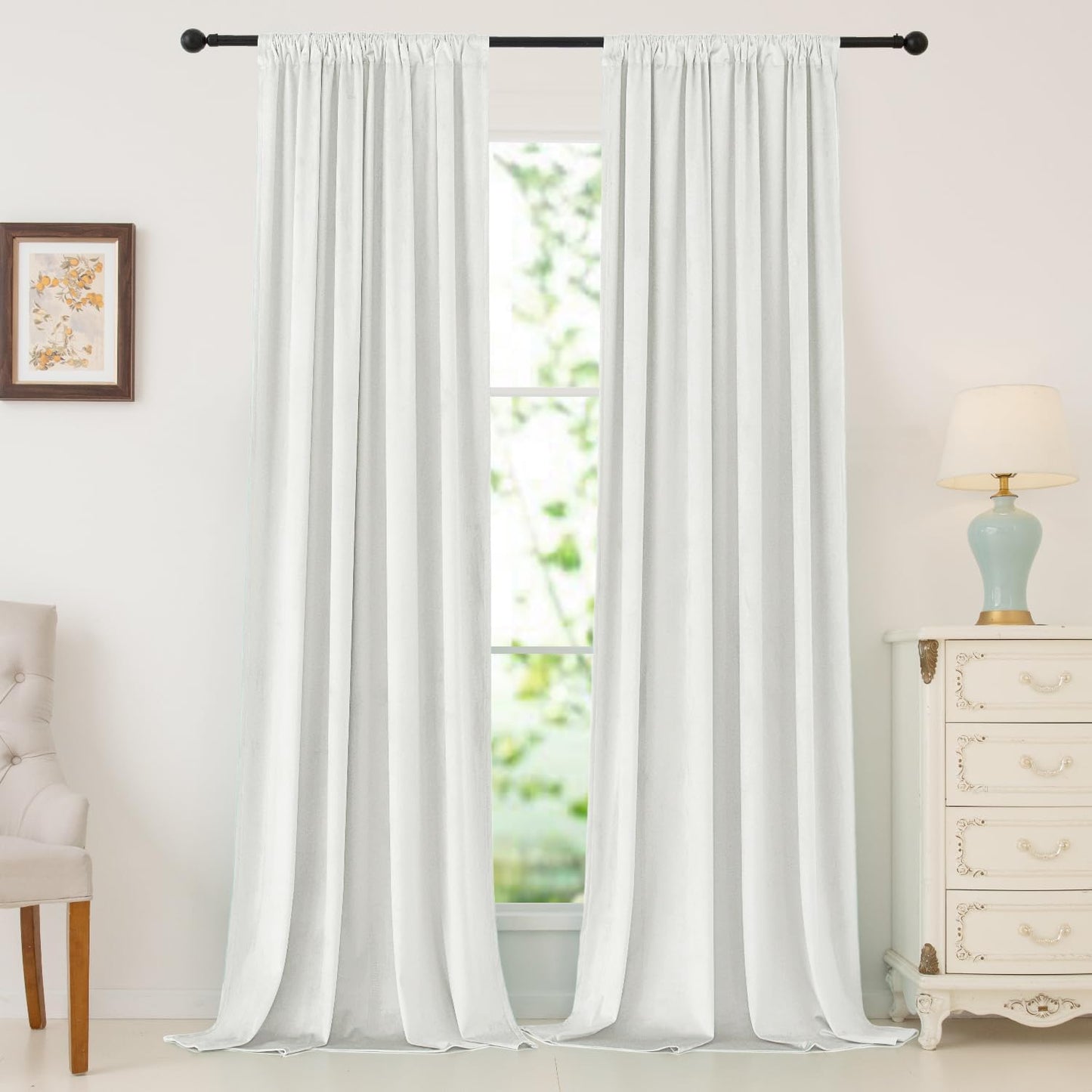 Nanbowang Green Velvet Curtains 63 Inches Long Dark Green Light Blocking Rod Pocket Window Curtain Panels Set of 2 Heat Insulated Curtains Thermal Curtain Panels for Bedroom  nanbowang Bleach 52"X120" 