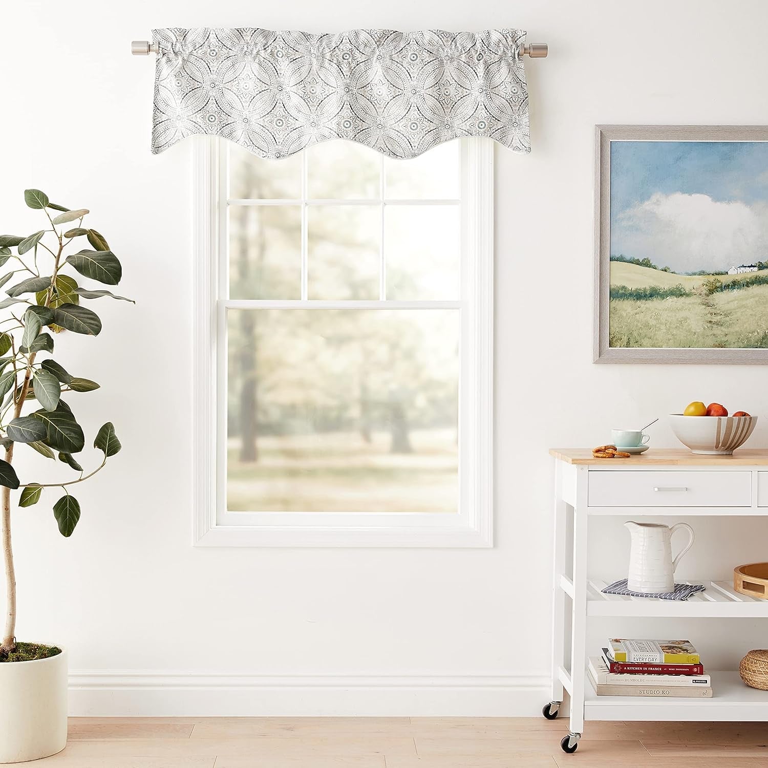 Ellis Curtain Blissfulness 50" X 15" Lined Scallop Valance, White