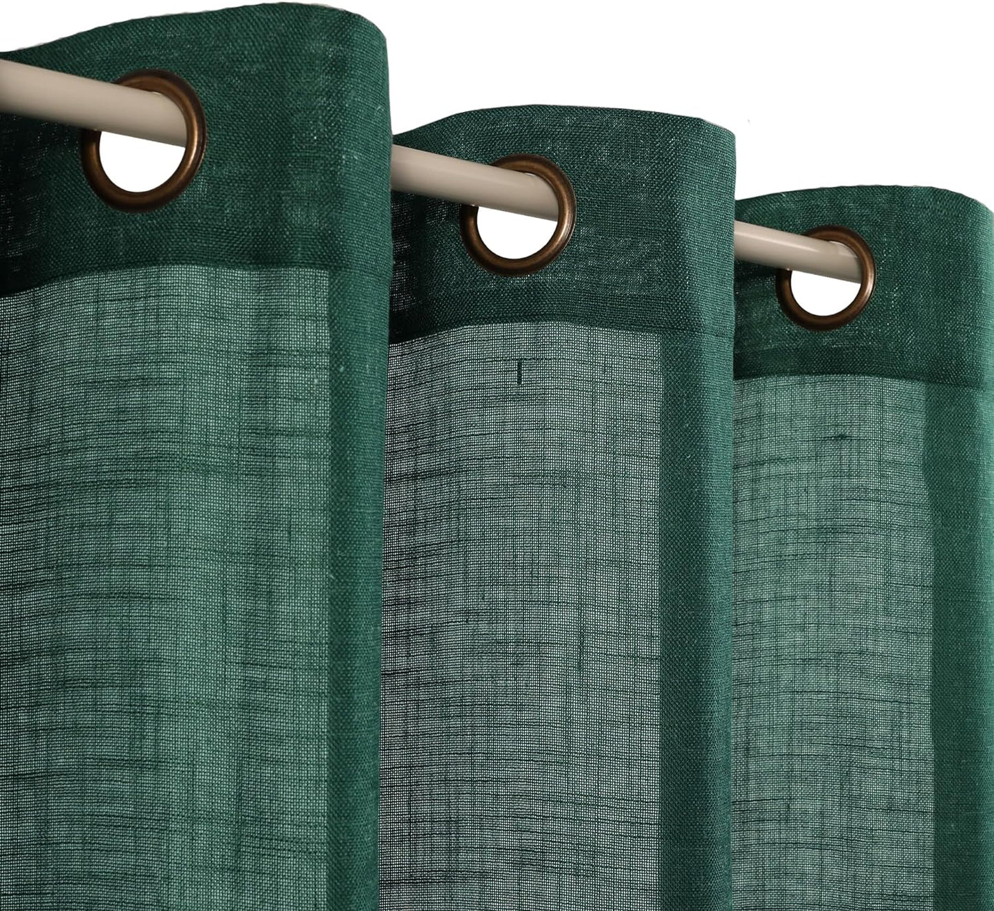 VOILYBIRD Palma Light Filtering Drapes Natural Linen Blended Semi Sheer Curtains 84 Inches Long Bronze Grommet for Bedroom (Natural, 52" W X 84" L, 2 Panels)  VOILYBIRD Forest Green 52"W X 96"L 