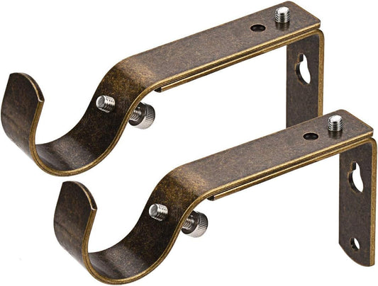 Curtain Rod Bracket Set of 2 for 1 or 1 1/8 Inch Rods, Adjustable - Antique Brass