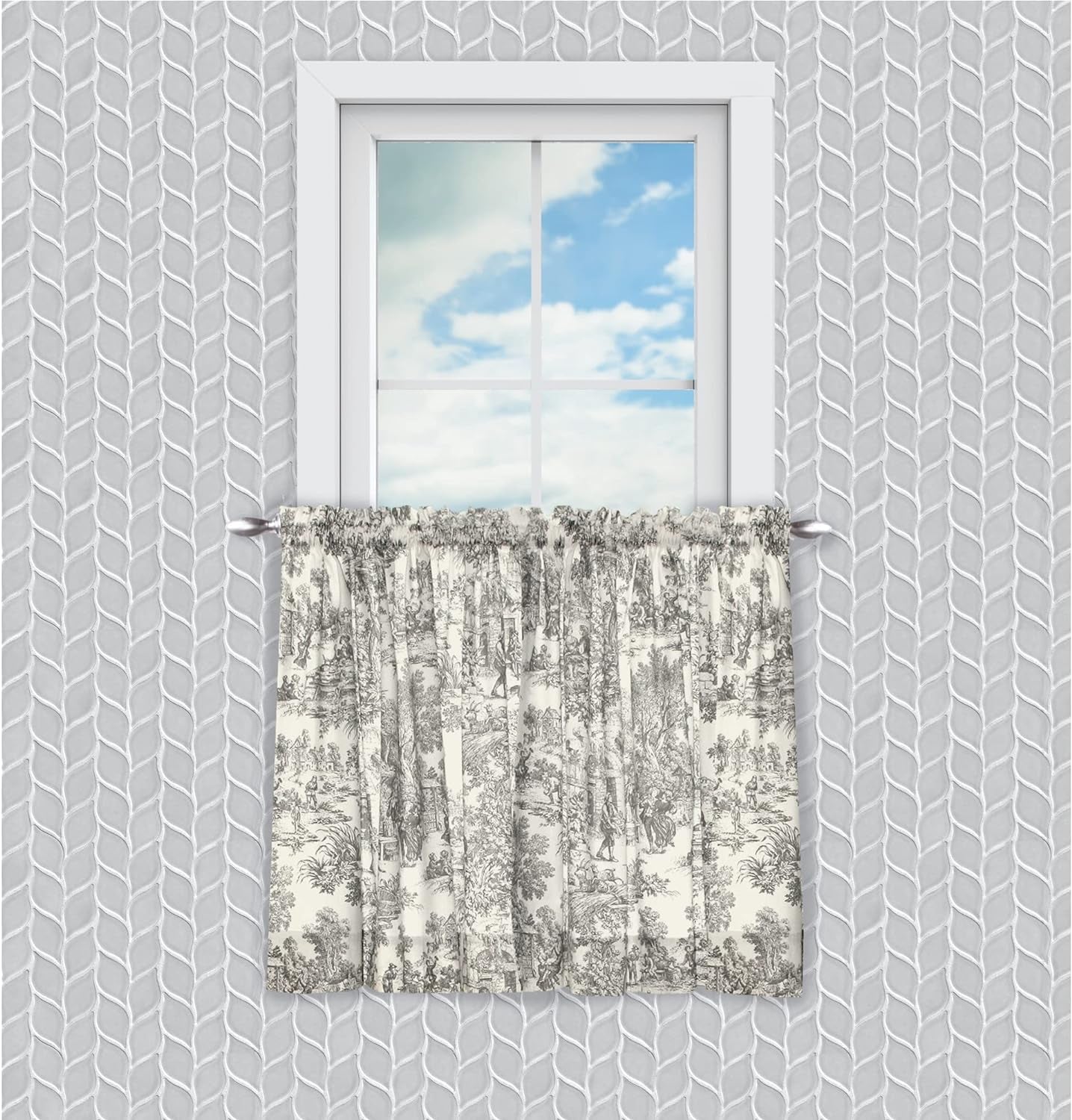 Ellis Curtain Victoria Park Toile 68-Inch-By-84 Inch Tailored Panel Pair with Tiebacks, Black  Ellis Curtain Grey 68X54" 