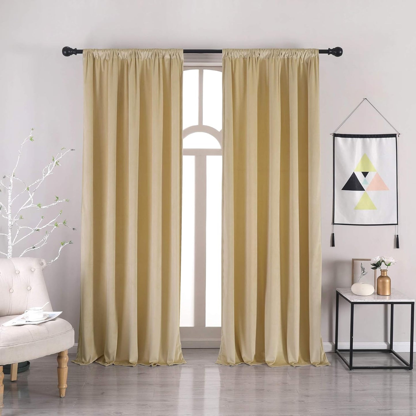 Nanbowang Green Velvet Curtains 63 Inches Long Dark Green Light Blocking Rod Pocket Window Curtain Panels Set of 2 Heat Insulated Curtains Thermal Curtain Panels for Bedroom  nanbowang Beige 42"X63" 