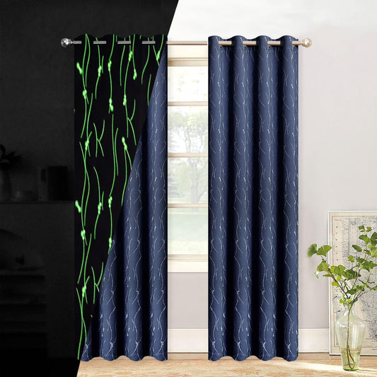 TMLTCOR Blackout Curtains for Bedroom,Bedroom Curtains for Living Room,Room Darkening Curtains 84 Inches Long,Glow in the Dark Navy Blue Curtains for Kids Bedroom,52 Inches Wide,2 Panels,Curve  TMLTCOR Navy Blue/Curve 52"W*84"L 