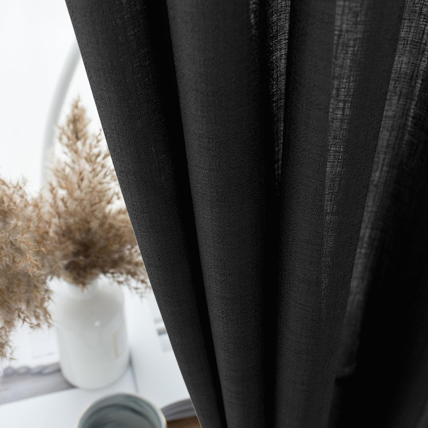 Anpark White Semi Sheer Curtains Linen Rod Pocket Curtains Tiebacks Included Semi Sheers, Privacy & Serenity for Bedroom, Soft Light for Relaxation - 52" W X 84" L, 2 Panels  Anpark Black 52X63 Inch 
