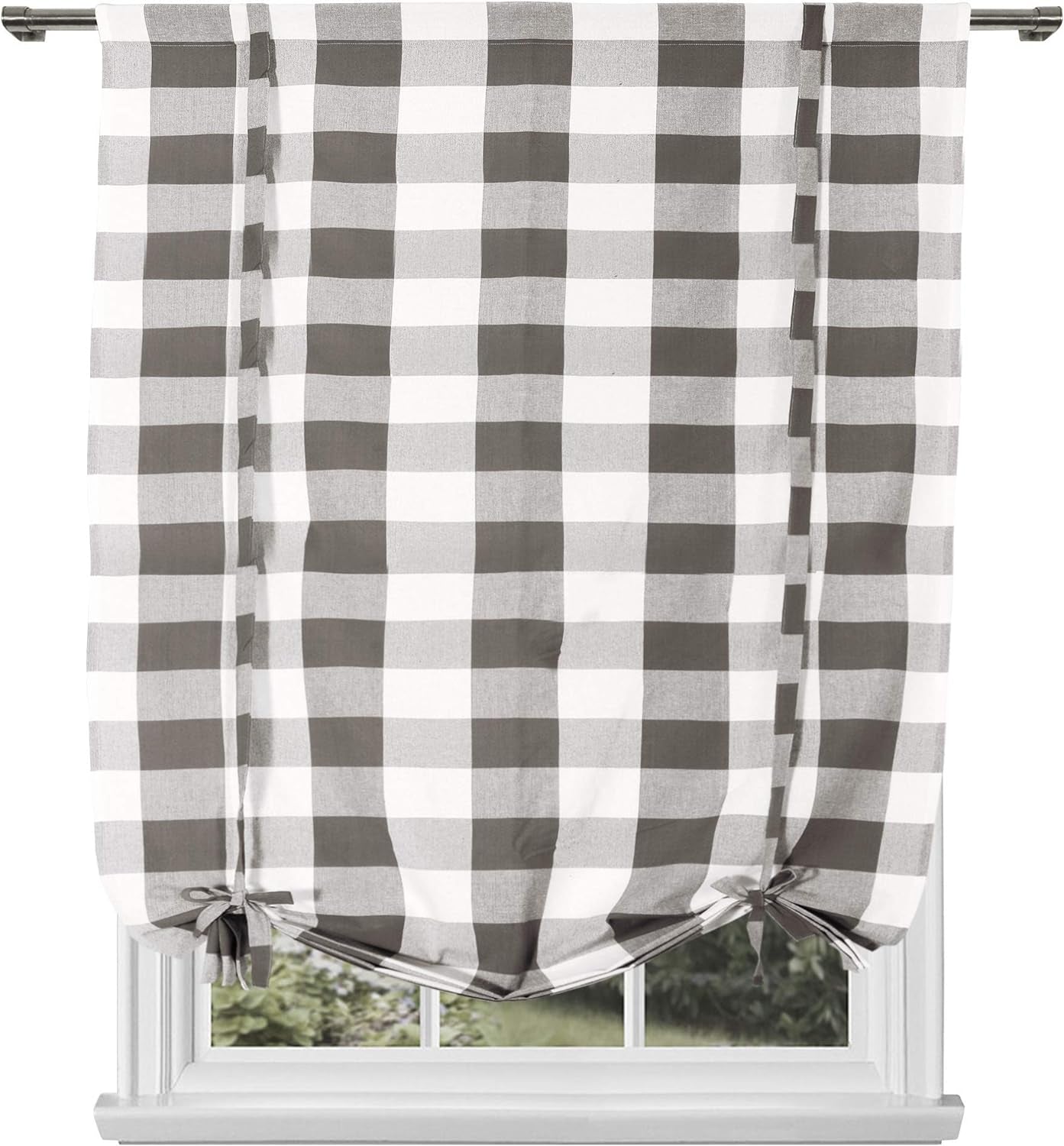 Blackout 365 Aaron Checkered Set Buffalo Plaid Blackout Bedroom-Insulated and Energy Efficient Rod Pocket Window Curtains for Living Room, 37 in X 84 in (W X L), Grey  Blackout 365 Grey 42 In X 63 In (W X L) 