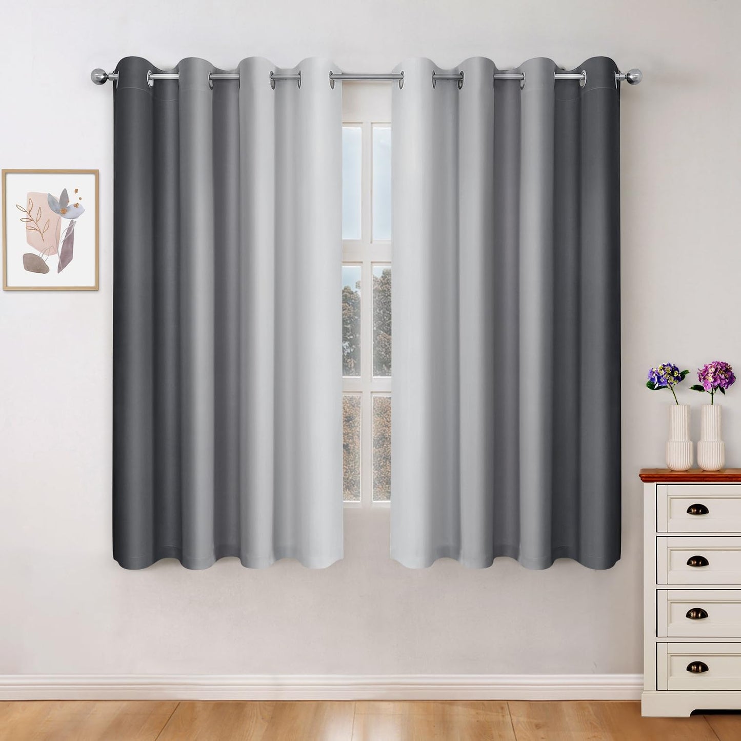 HOMEIDEAS Navy Blue Ombre Blackout Curtains 52 X 84 Inch Length Gradient Room Darkening Thermal Insulated Energy Saving Grommet 2 Panels Window Drapes for Living Room/Bedroom  HOMEIDEAS Grey 1 52"W X 63"L 
