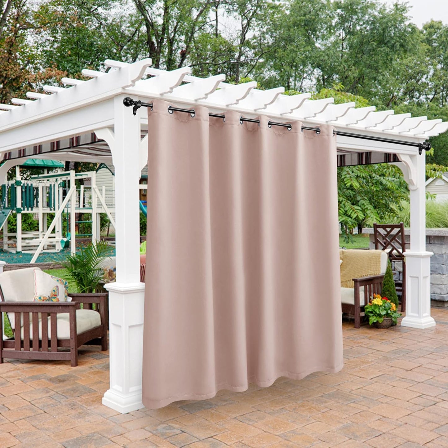 BONZER Outdoor Curtains for Patio Waterproof - Light Blocking Weather Resistant Privacy Grommet Blackout Curtains for Gazebo, Porch, Pergola, Cabana, Deck, Sunroom, 1 Panel, 52W X 84L Inch, Silver  BONZER Blush 100W X 120 Inch 