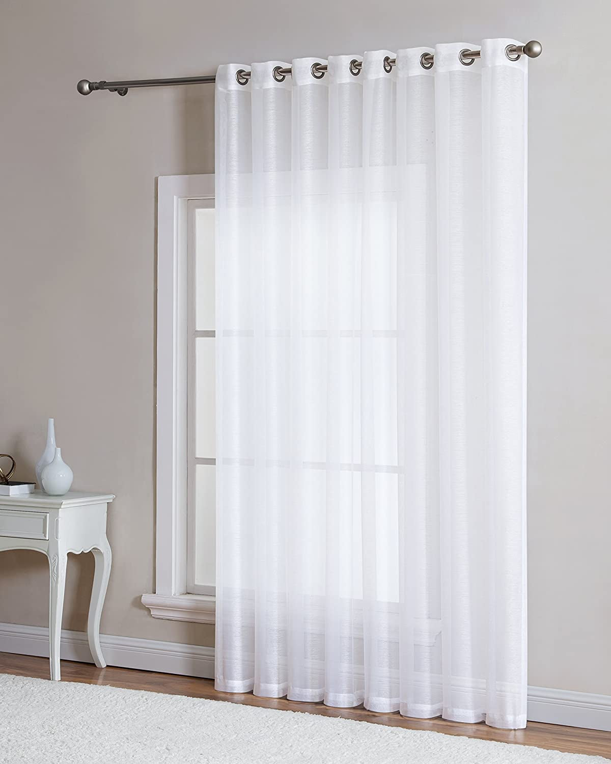 Grommet Semi-Sheer Extra Wide - 2 Wall-To-Wall Curtain Panels - Total Size 216 Inch Wide (108 Inch Each Panel) - 100 Inch Long (2 Panels - 108" W X 100" L - Each Panel, White)