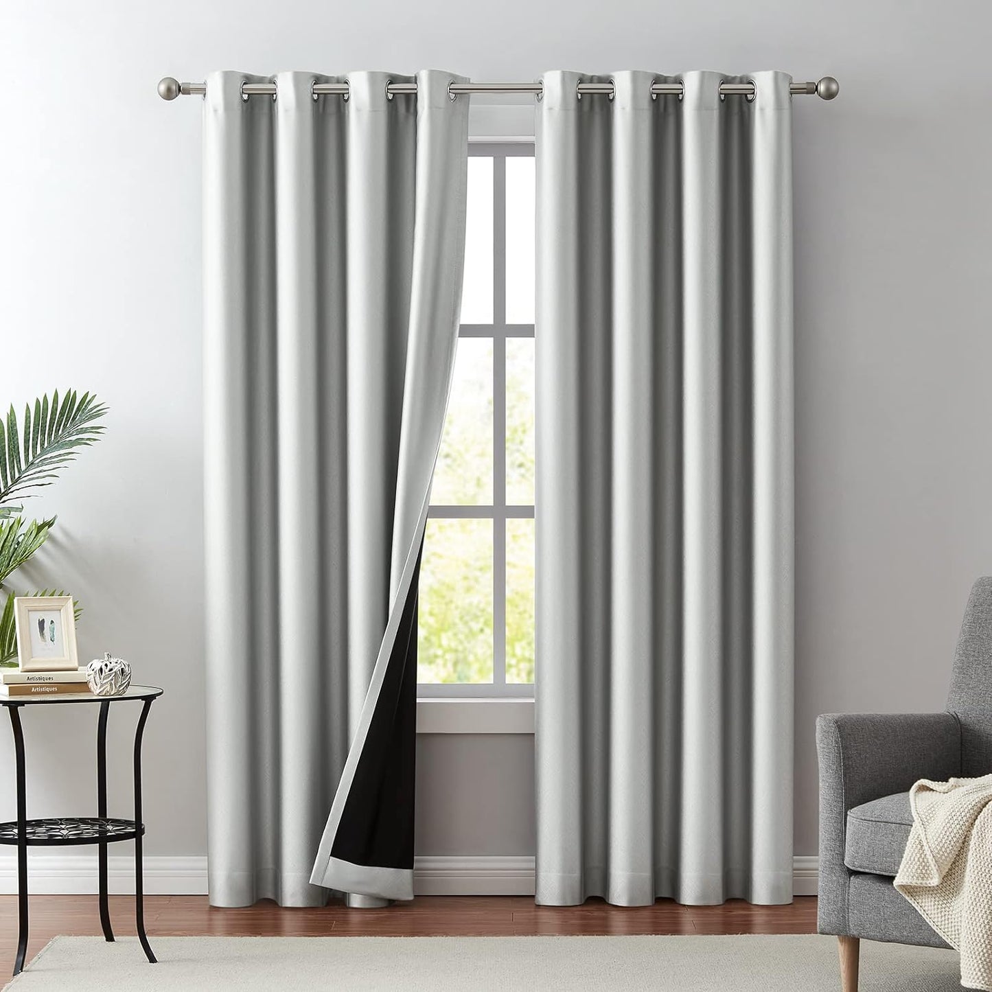 Melodieux Pink Blackout Curtains 84 Inches Long for Bedroom, Thermal Insulated Energy Saving Grommet Embossed Satin Drapes with Black Lining, 52 by 84 Inch, 2 Panels  Melodieux Silver Grey 52"W X 84"L 