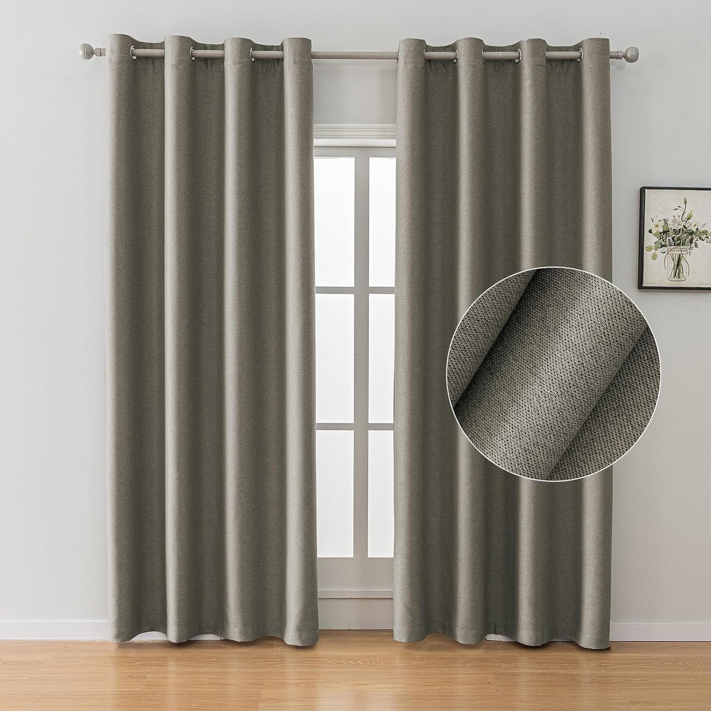 SYSLOON Natural Linen Curtains 72 Inch Length 2 Panels Set,Blackout Curtains for Bedroom Grommet,Thermal Insulated Room Darkening Curtains for Living Room,Long Drapes 42"X72",Beige  SYSLOON Linen 52X96In （W X L） 