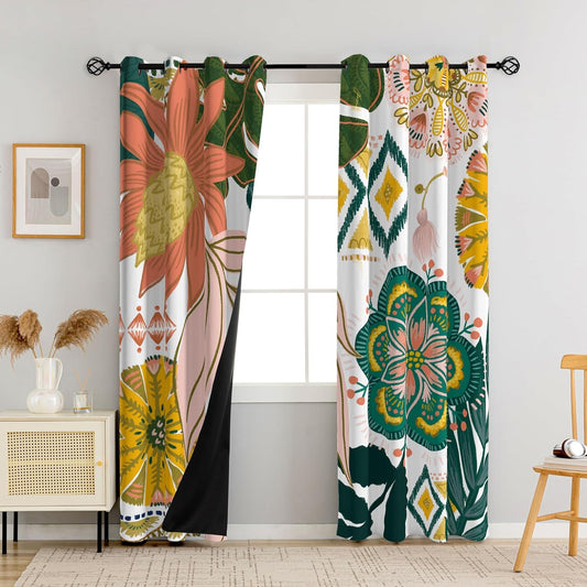 Boho Floral 100% Blackout Curtains for Living Room 96 Inch Long 2 Panels Mid Century Botanical Black Out Curtains for Bedroom Grommet Thermal Insulated Room Darkening Window Drapes,52Wx96L  Tyrot Boho Floral Print 52W X 72L Inch X 2 Panels 