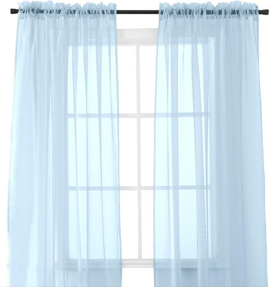 Elegant Comfort 2-Piece Sheer Panel with 2Inch Rod Pocket - Window Curtains 60-Inch Width X 84-Inch Length - Light Blue  Elegant Comfort Light Blue 40" X 84" 