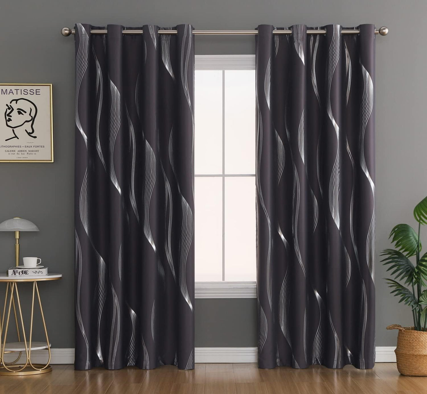 Dreaming Casa Solid Room Darkening Blackout Curtains for Bedroom Draperies Window Treatment Grey Rod Pocket 2 Panels 52" W X 96" L  Dreaming Casa Grey-Silver Streamer 2 X (100"W X 84"L) 